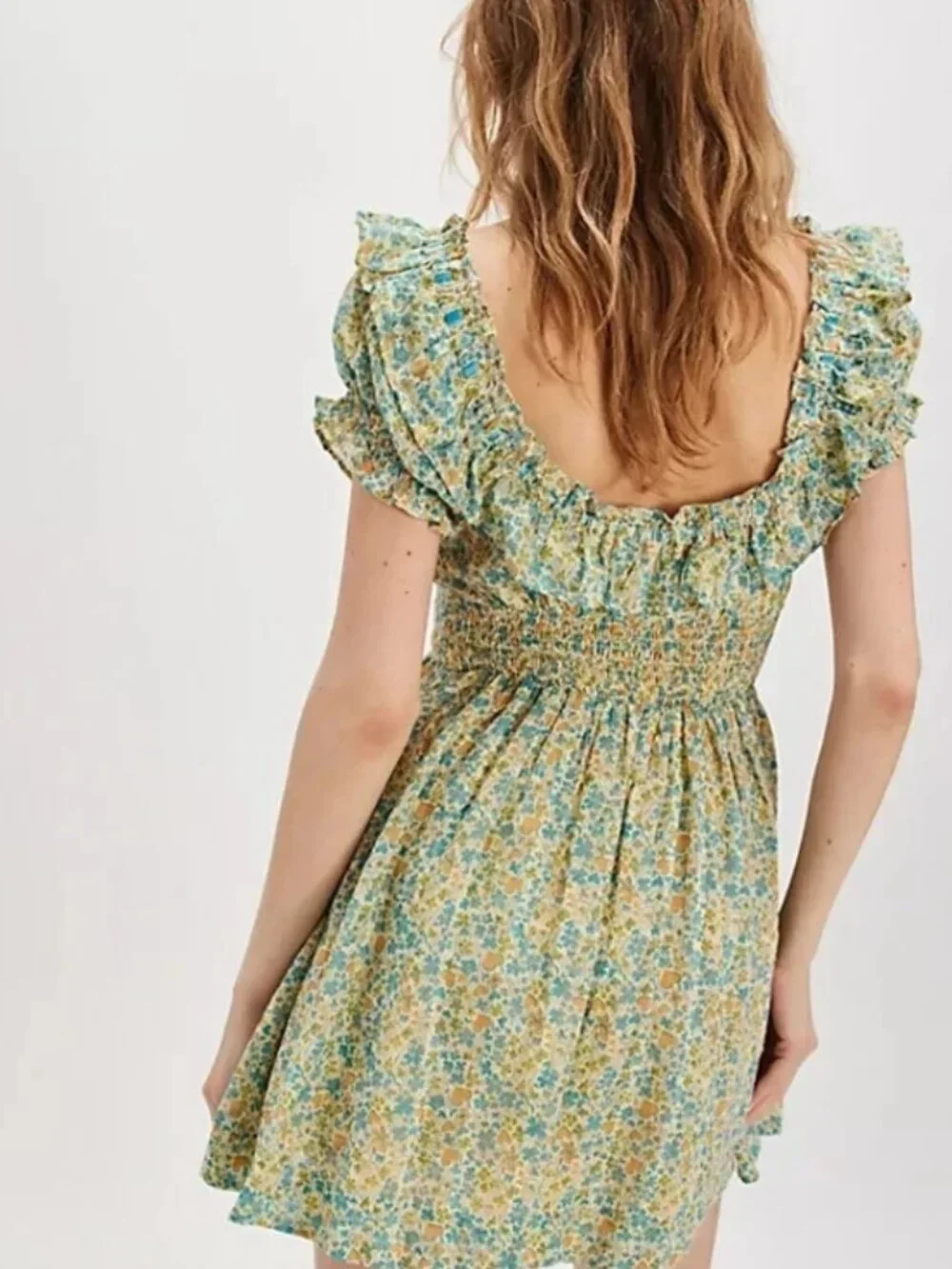 Free People Tasha Mini Dress Floral Printed Smocked Puff Sleeve XS - Picture 2 of 7
